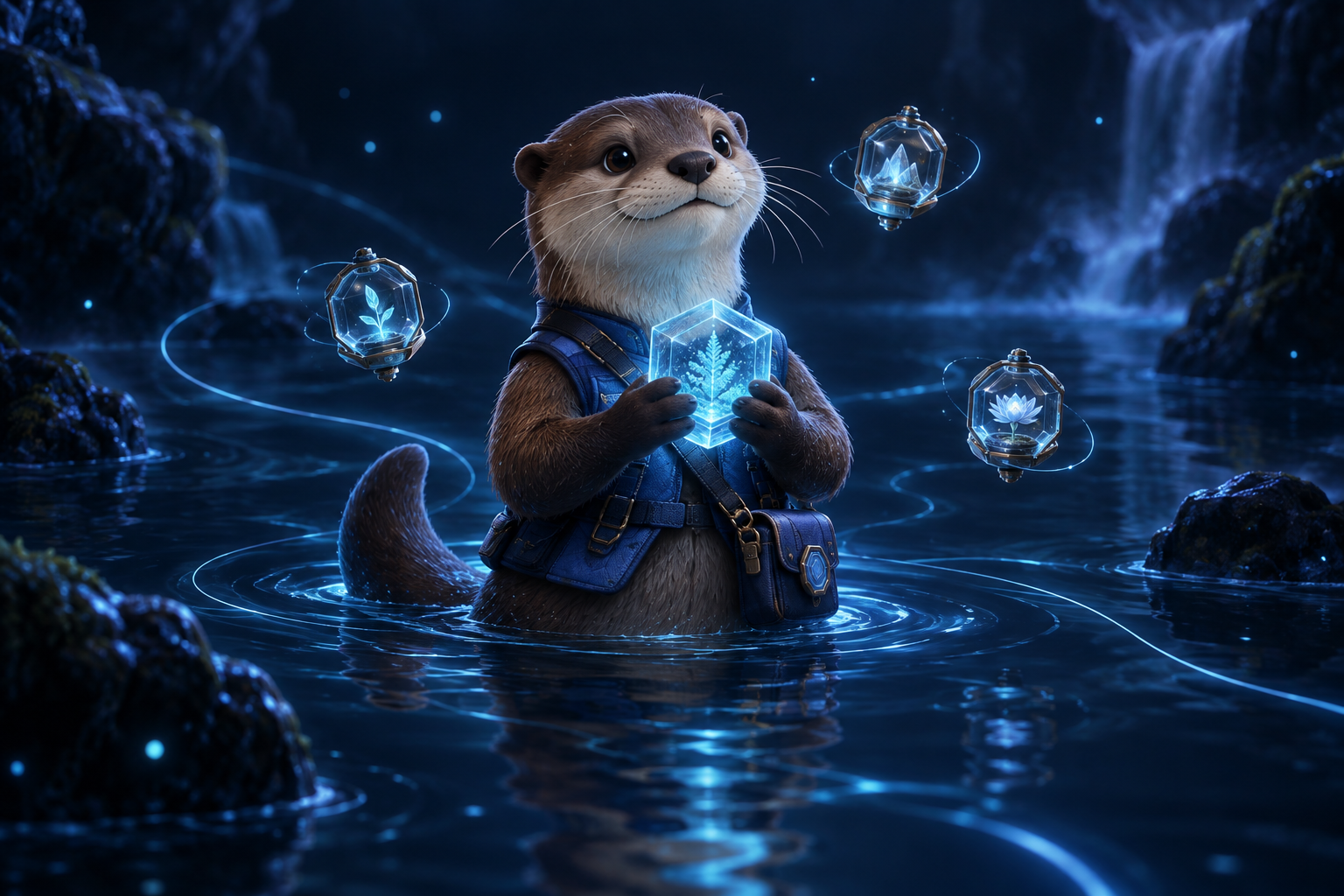 An otter collecting a luminous keepsake